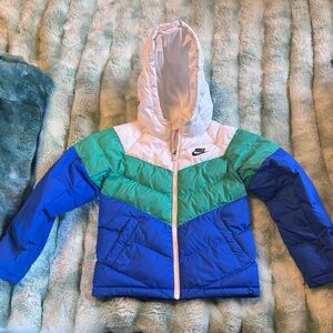 Nike White, Green, and Blue Hooded Jacket